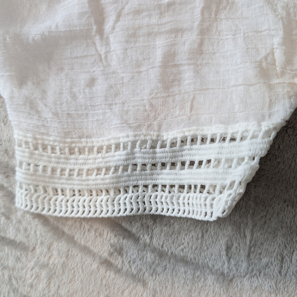 White Crochet Fringe Trim Beach Wear Women's Top Swim Cover Up Shirt Resortwear image 7